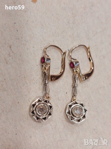Стари златни обеци с диаманти и рубини, снимка 1