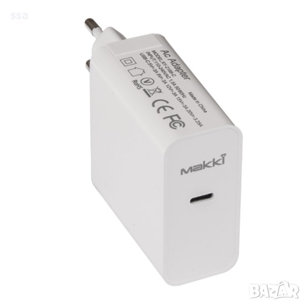 Makki Универсално зарядно Charger GaN - USB Type-C 65W White, снимка 1
