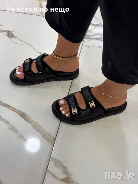 Chanel Дамски Черни Кожени Чехли Шанел Код E683, снимка 1