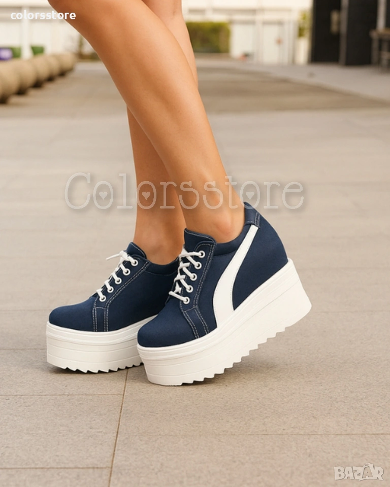 Кецове на платформа - тъмносин деним - SJN56 , снимка 1