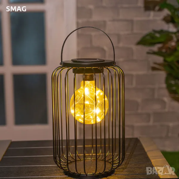 Соларен фенер Подова черна висяща лампа в клетка Ø18x27см S_1236414, снимка 1