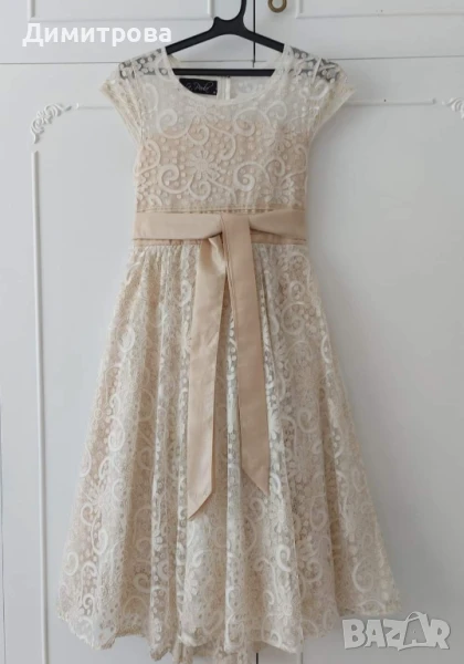 Коктейлна рокля цвят екрю, снимка 1