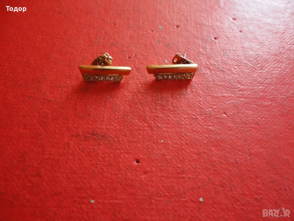 Позлатени обеци обици с камъни 6, снимка 1