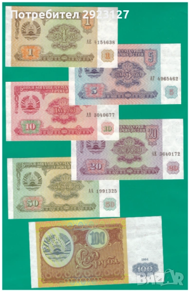 ЛОТ ШЕСТ БАНКНОТИ ОТ ТАДЖИКИСТАН, снимка 1