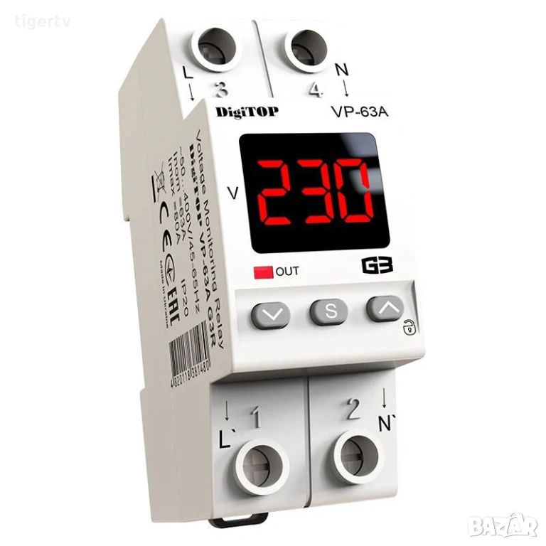 Дигитално реле за напрежение и ток DigiTOP VP-63A M2R, 63A, снимка 1
