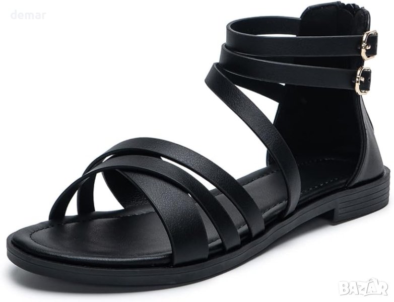 Halfword Дамски равни римски сандали, черно, размер 39, снимка 1