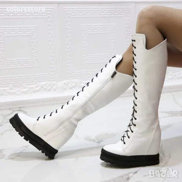 Ботуши на платформа - бяла кожа с черно ходило - BPL200, снимка 1