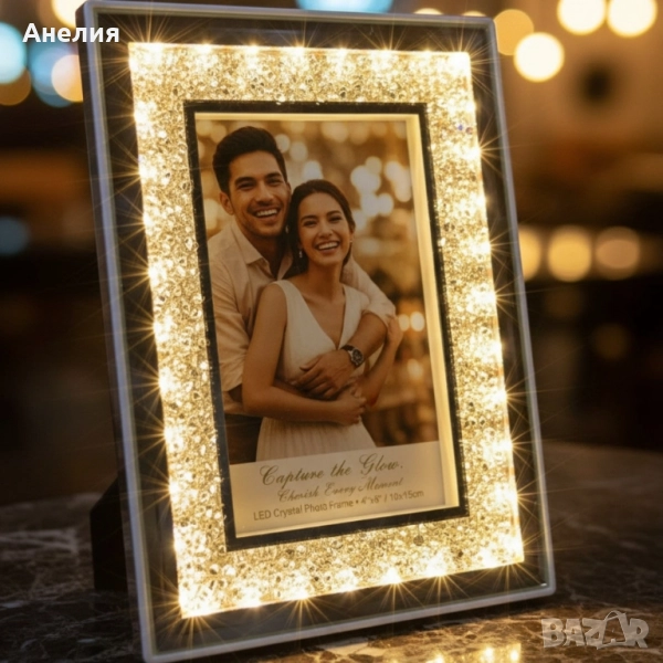 Кристална фоторамка с LED осветление и USB , снимка 1