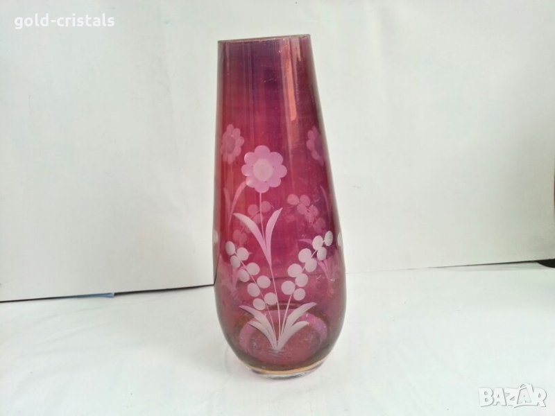 стара стъклена гравирана ваза , снимка 1