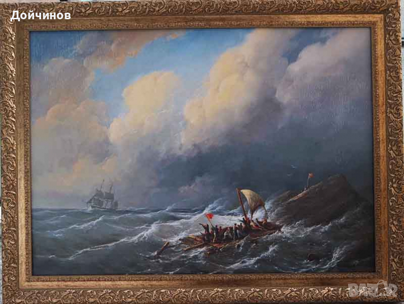 ”След бурята”, морски пейзаж, копие на стара картина от 1850г. , снимка 1