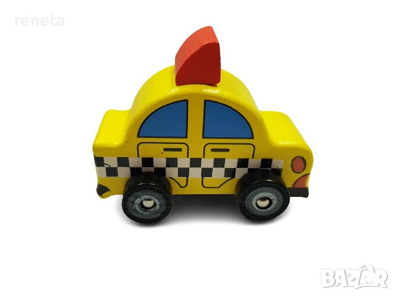 Играчка количка, Такси, Дървена, Жълта, 10х5 см, снимка 1