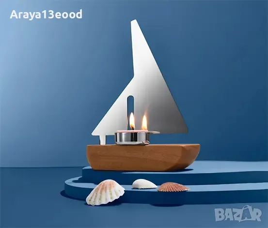 TCHIBO Свещник лодка от натурално дърво и стомана, снимка 1