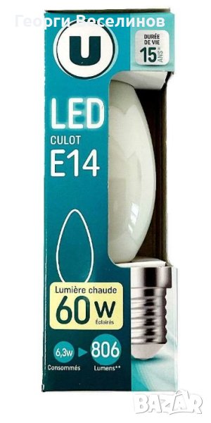 LED крушка E14 U, тип свещ, 6,3W, снимка 1