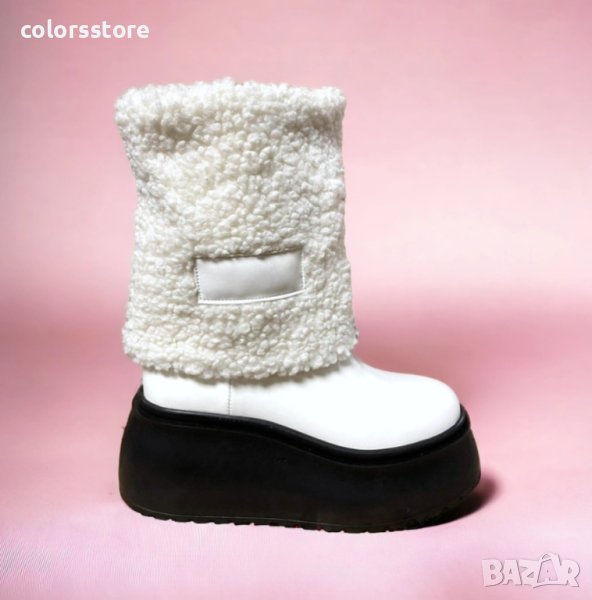 Боти на платформа - бяла кожа с черно ходило - BPK1, снимка 1