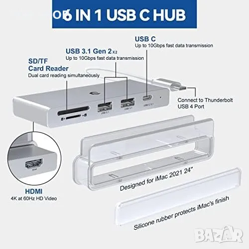 Нов 6 в 1 USB C хъб адаптер за iMac, снимка 1
