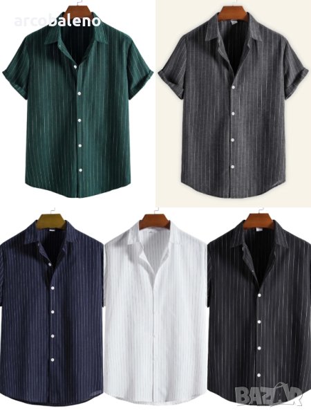 Ежедневна мъжка модна риза с къс ръкав на райе, 5цвята , снимка 1