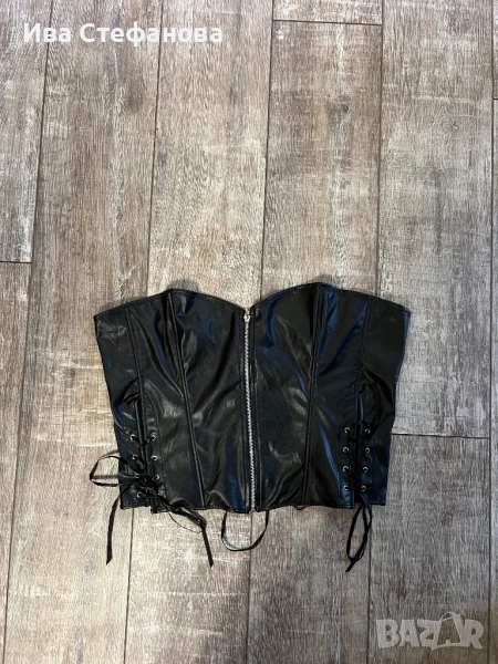 Уникален черен кожен ластичен корсет , снимка 1