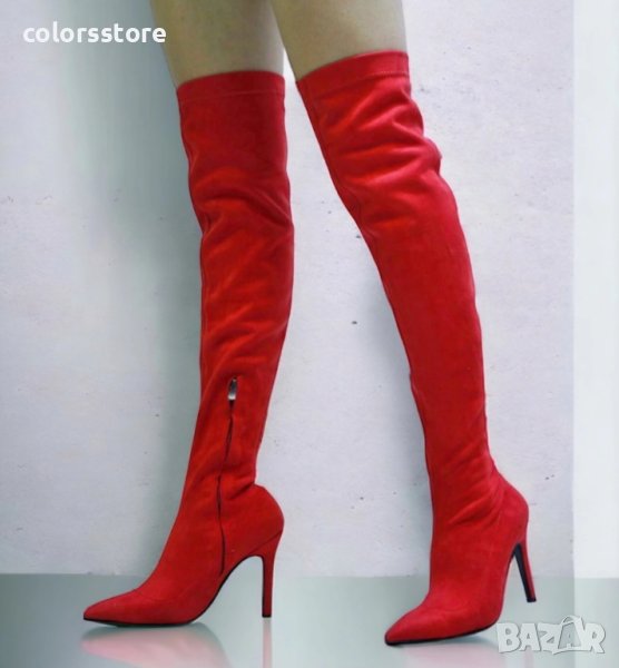 Чизми на ток - червен велур - TS22, снимка 1
