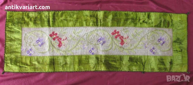 19 век Ръчно Бродирано Каре, Покривка, Тишлайфер, снимка 1