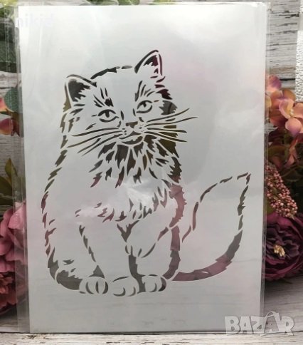 Голямо коте Котка шаблон стенсил спрей за торта Scrapbooking, снимка 1