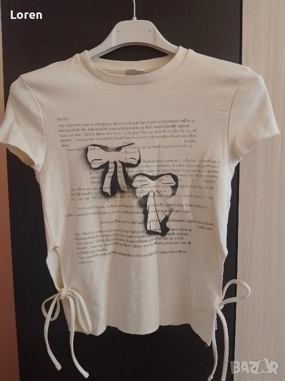 Ново!*Bershka*Къса кремава готина тениска с 🎀 💋панделки🎀💋, снимка 1