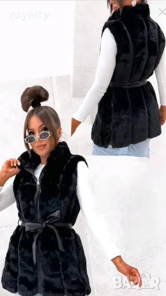 Дамски черен пухкав елек, снимка 1