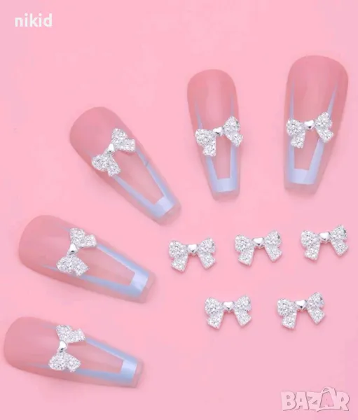 бижу за нокти сребристи панделки панделка с сърце и камъчета декорация украса за маникюр нокти и др, снимка 1