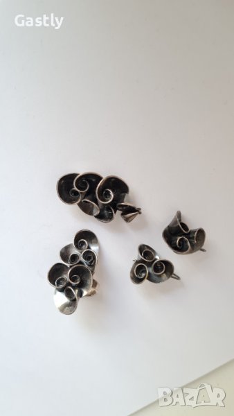 Авторски сет от сребро - Колие, пръстен, обици, снимка 1