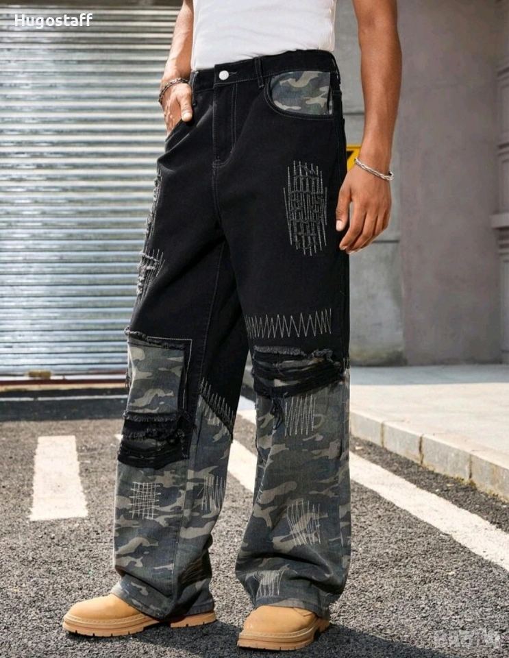 Нови черни камуфлаж baggy дънки Casual Loose Fit Jeans панталони карго Л/34, снимка 1