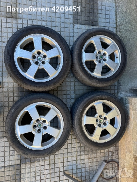 Оригинални джанти за Шкода 16 цола 5х100 със зимни гуми, снимка 1