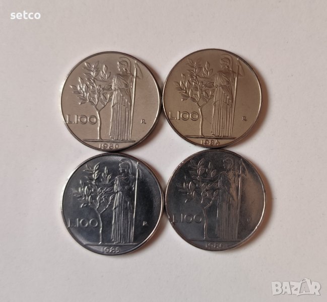 Италия лот 100 лири 1980 , 1984 , 1985 и 1986 година а6, снимка 1