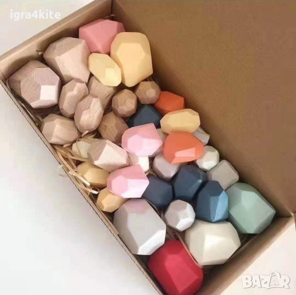 Montessori Wooden Stones 36 бр. Дървени Камъчета Монтесори за баланс / НОВО!, снимка 1