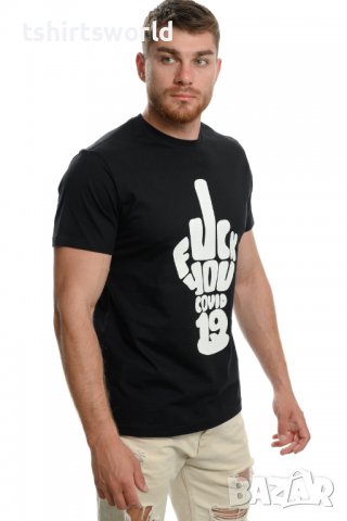 Нова мъжка тениска с дигитален печат FUCK YOU COVID 19 с бял надпис, снимка 6 - Тениски - 37663962