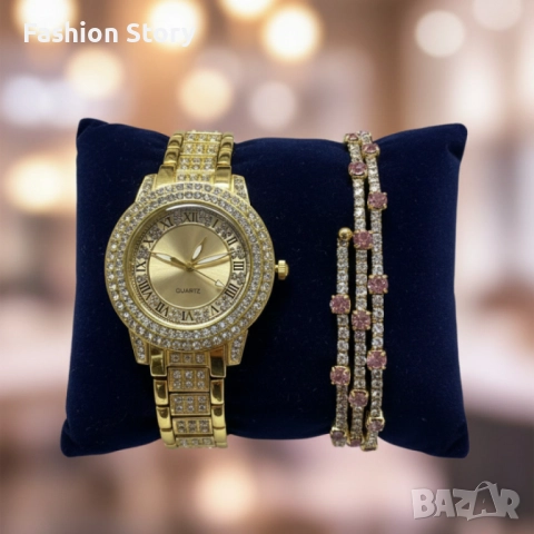 Бляскав дамски комплект часовник и гривна – съчетава елегантност и практичност, снимка 3 - Дамски - 51971853