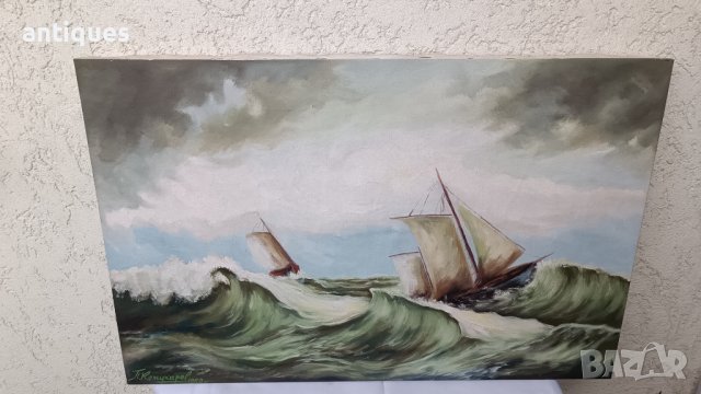 Картина "Буря в морето" - маслени бои на платно - 60/40см, снимка 2 - Антикварни и старинни предмети - 39013213