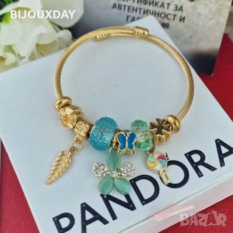 нежна гривна ти Пандора с цвете медицинска стомана 18 карата златно покритие