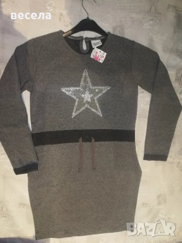 сива рокля туника за голямо момиче, еластична материя. , снимка 3 - Детски рокли и поли - 49554305