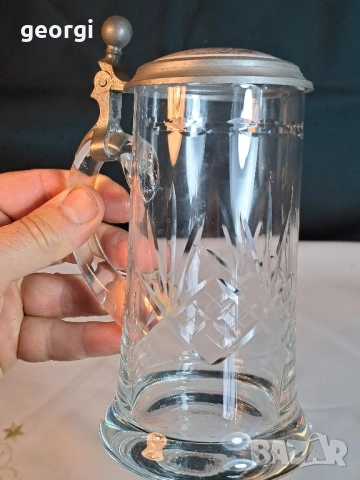 Немска кристална халба с цинково порцеланов капак Ромео и Жулиета   29/3, снимка 2 - Аксесоари за кухня - 52343174