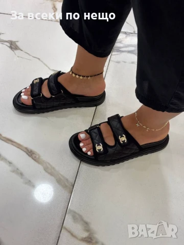 Chanel Дамски Черни Кожени Чехли Шанел Код E683