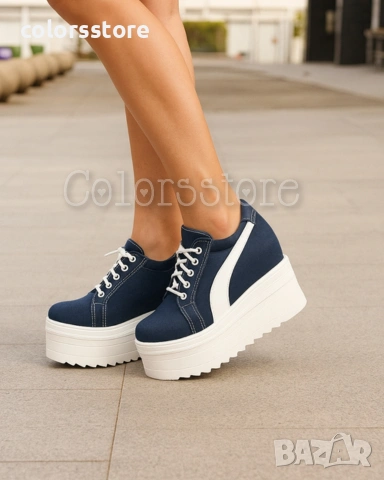 Кецове на платформа - тъмносин деним - SJN56 