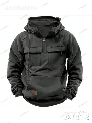 Мъжки едноцветен суичър с много джобове с качулка, 6цвята, снимка 10 - Суичъри - 44019407