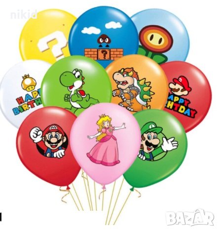 Супер Марио Super Mario Обикновен надуваем латекс латексов балон парти хелий или газ, снимка 6 - Други - 27388751