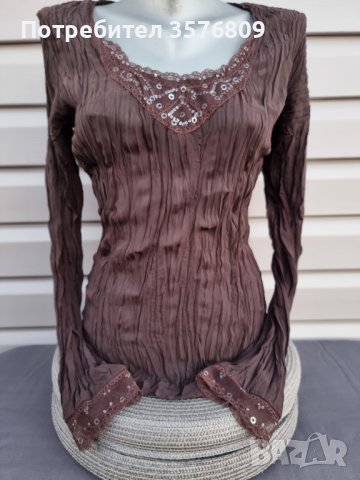 Дамска тънка кафявя блуза с дълъг ръкав - модел 38, снимка 4 - Блузи с дълъг ръкав и пуловери - 39225375