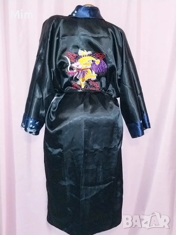 Rose just for you-L, XL-Сатенен нов халат /кимоно /  с бродиран дракон с две лица(двоен)