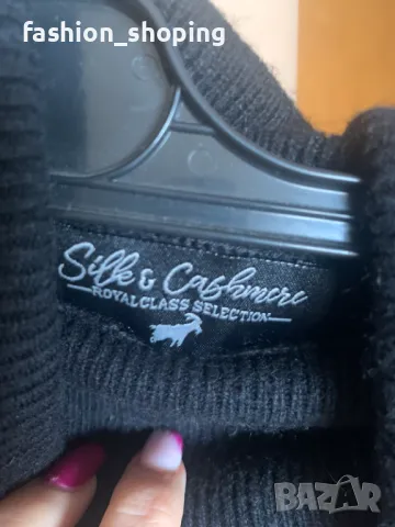 Черен пуловер тип поло Royal Class, размер L, кашмир и коприна, снимка 3 - Блузи с дълъг ръкав и пуловери - 47968160