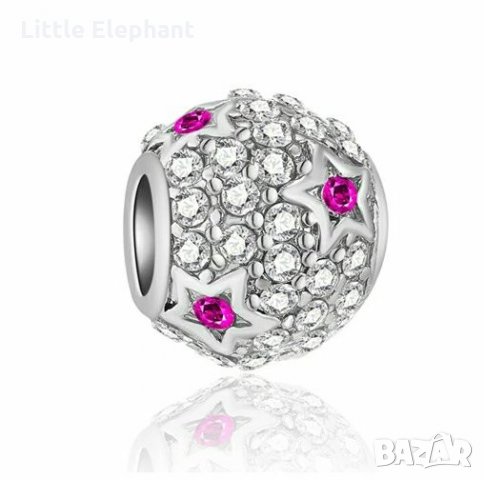 -50%-Елемент топче с розови звезди и бели камъни/нов