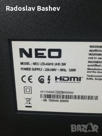 Телевизор NEO LED-43418 UHD SW На части, снимка 2 - Телевизори - 32714028