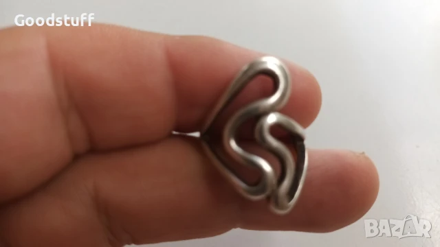 Прьстен,2 сьрца,сребьрен маркировки , снимка 4 - Пръстени - 50495211