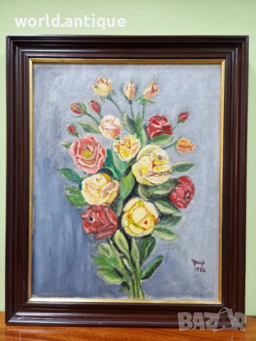 Чудесна антикварна майсторска авторска картина масло върху платно , снимка 2 - Антикварни и старинни предмети - 53285170