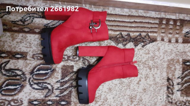 Нови червени велурени боти на висок ток, снимка 2 - Дамски боти - 38448835